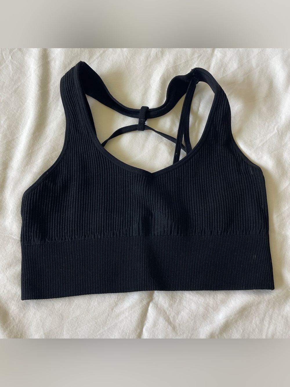 NVGTN Black Ribbed Strappy Sports Bra